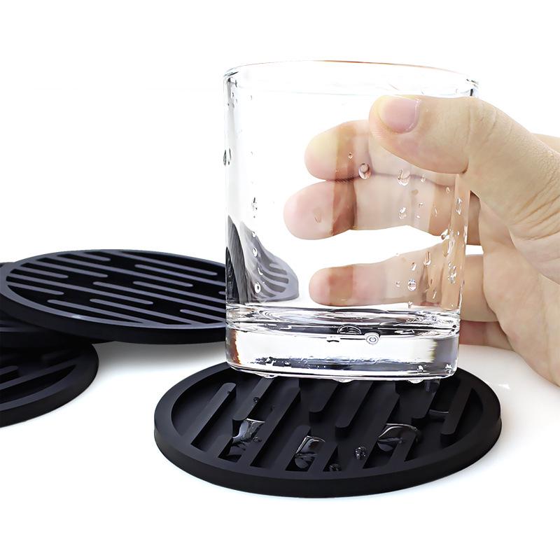 Round 10cm Silicone Coaster - Soft, Heat-Resistant, Marble Stripes, Water Draining