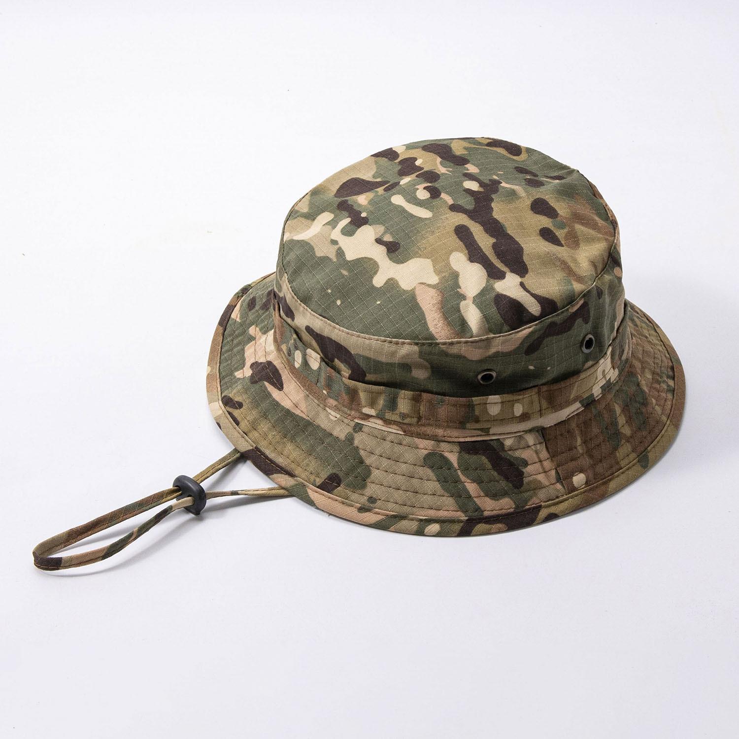 Outdoor Tactical Bucket Hat Lightweight Breathable Military Style Camouflage Pattern Adjustable Chin Strap Sun Protection One Size