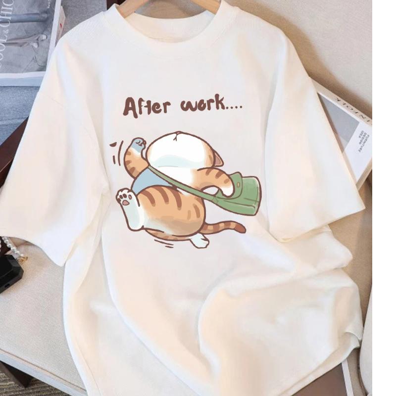 Women T-Shirt Cotton Summer The Cat That Always Wants To Sleep Pattern Prints T Shirt O-Neck Soft Loose Tops Basic Woman Clothes