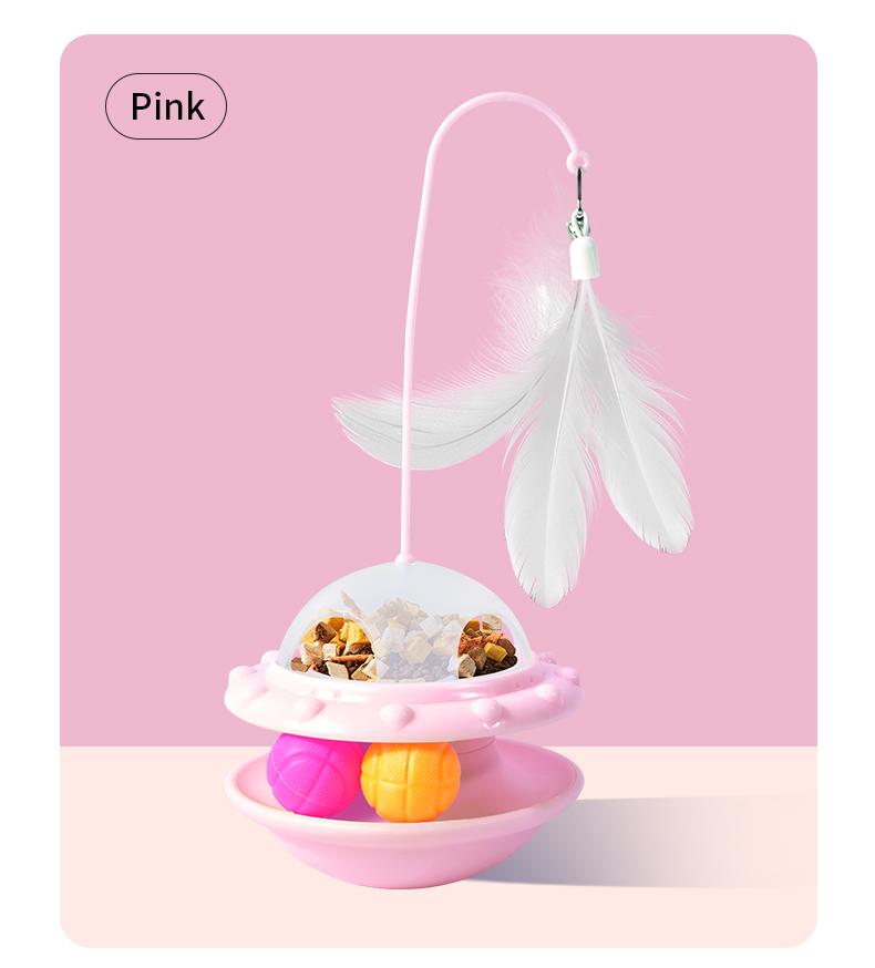 Pet Toys for Cats Turntable Ball Food Leaking Toys Interactive Food Dispenser Tumbler With Feather Teaser Cat Toys (Pink,S) розовый