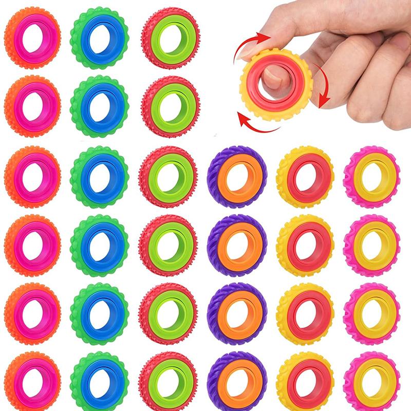 Toys 6PCS Sensory Fidget Rings for Finger Spinner Rotating Anxiety Relief Autism ADHD Quiet Stress Relieve Gifts Kids