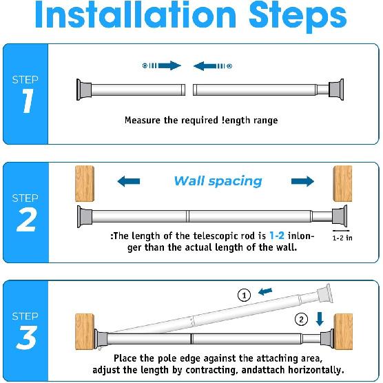 White Tension Curtain Rods18 to 36 Inch,Small Curtain Rods No Drilling,Short Tension Rod,Adjustable Spring Rod for Windows,Door,Closet