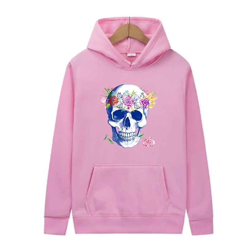 Men Women Same Style Autumn Hoodies Print Skull Flower Daily Pullover Warm Hoodie Fashion Pocket Sweatshirts Casual Sweatshirt