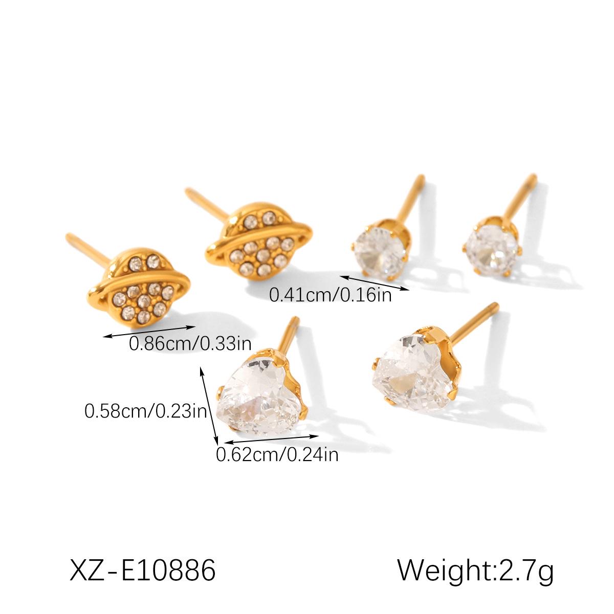 

Luxurious Stainless Steel Earrings with Diamond-Studded Planet Studs and Heart-Shaped Zircon for Women