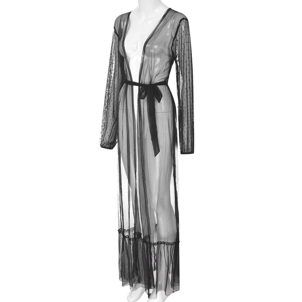 Women Sexy Long Lace Dress Sheer Gown 