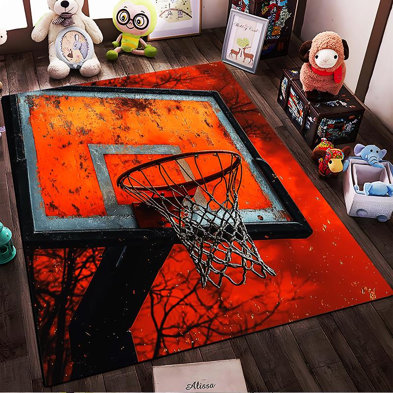 Basketball Hoop Design Carpet with Red and Black Modern Abstract Style Suitable for use as an anti-slip for living room bedroom sofas