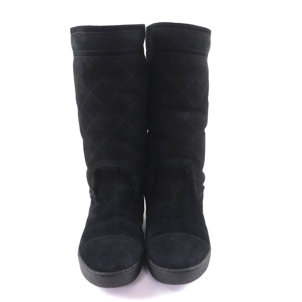 Great CHANEL boots black Mouton Women 38 G26557 Used