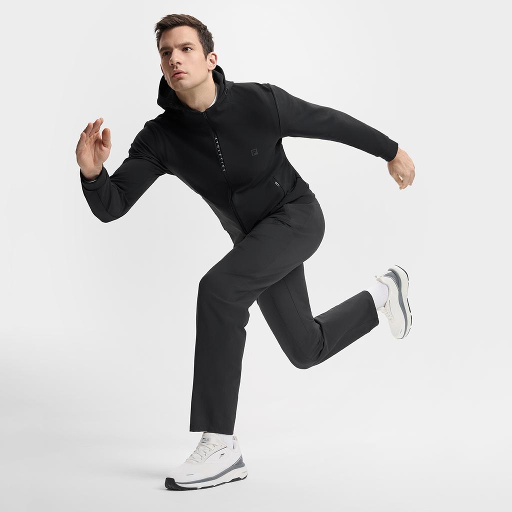 FILA Fitness Solid Color Casual Versatile Knitted Hooded Jacket Men jackets Deep-Black A11M511505F-BK