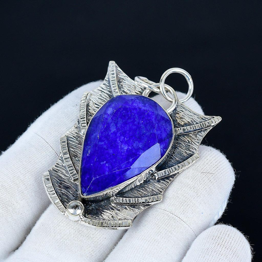 Blue Sapphire Pendant, 925 Sterling Silver Handmade Jewelry, Sapphire Silver Pendant, Party Wear Jewelry For Women's, Pendant Wadding Gift