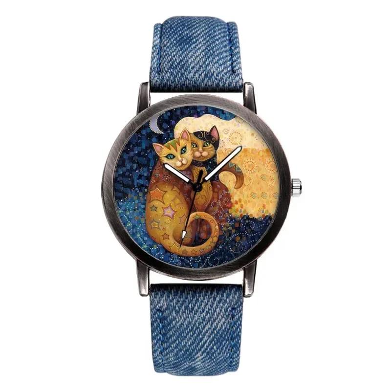 Luxury Women Watch New Fashion Lovely Cat Dial Ladies Wristwatches Girls Students Leather Quartz Watches Clock Gift Montre Femme