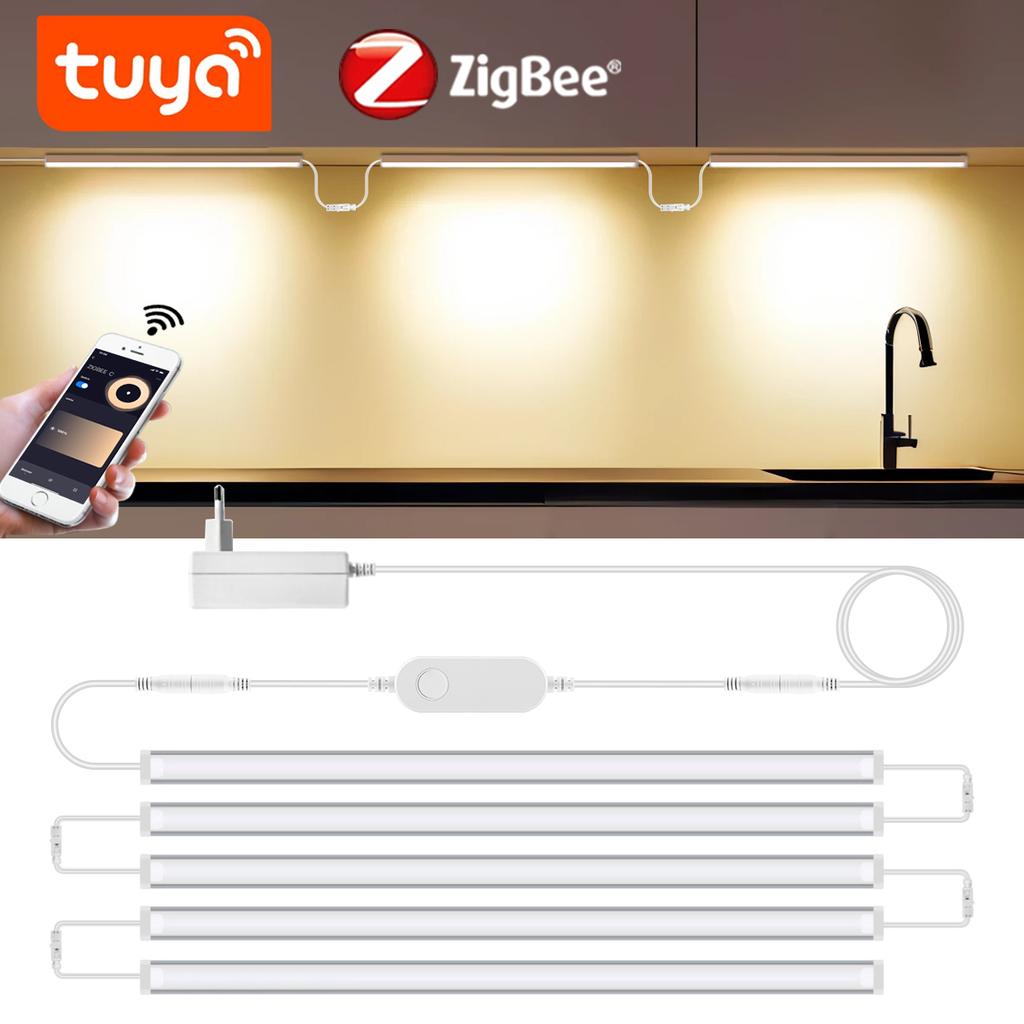 Tuya Zigbee LED Schrankleuchten-Set WiFi Aluminiumrohrleiste Dimmbar Küchenregal Schrankdeko Google Alexa Sprachsteuerung
