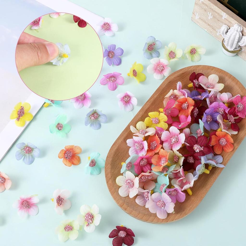 120PCS Small Fake Flowers for Crafts Mini Faux Flower Heads Multicolor Small Silk Artificial Flower Heads Rose Daisy Fabric Flowers for DIY Garland