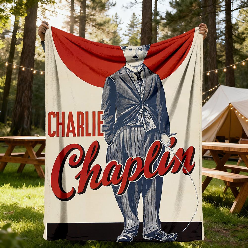 1pc Charlie Chaplin Outdoor Blanket Lightweight Flannel, Soft & Warm, All-Season Use for Sofa, Outdoor, Camping, Living Room, Office066
