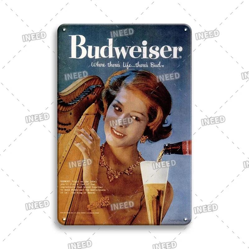 Original Budweiser Bier-Blechschild, lustige Metallplakate, Retro-Wandschild, Vintage-Schild für Bar-Club-Wanddekoration