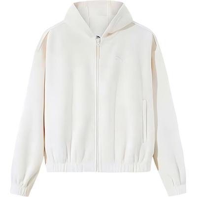 Sports Lifestyle Series Solid Color Zipper Hooded Comfortable Breathable Fleece Warm Loose Jacket Women Jackets Vanilla Cream 962448705-1
