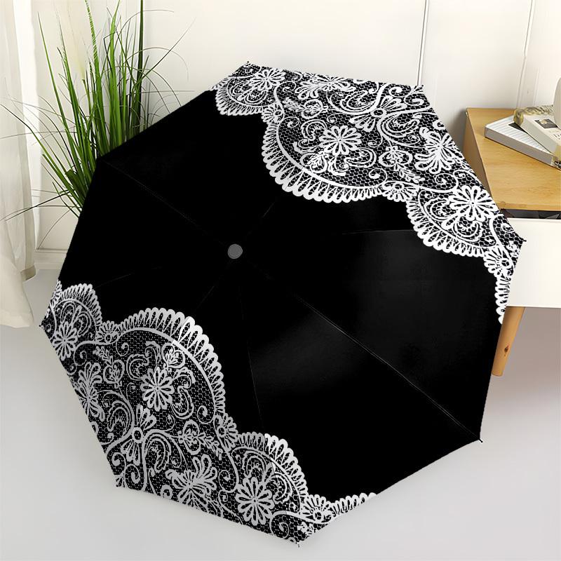 

1pc Black and White Lace Pattern Umbrella with Plastic Handle,Vibrant Cartoon Pattern,Multi-functional UmbrellaPT190