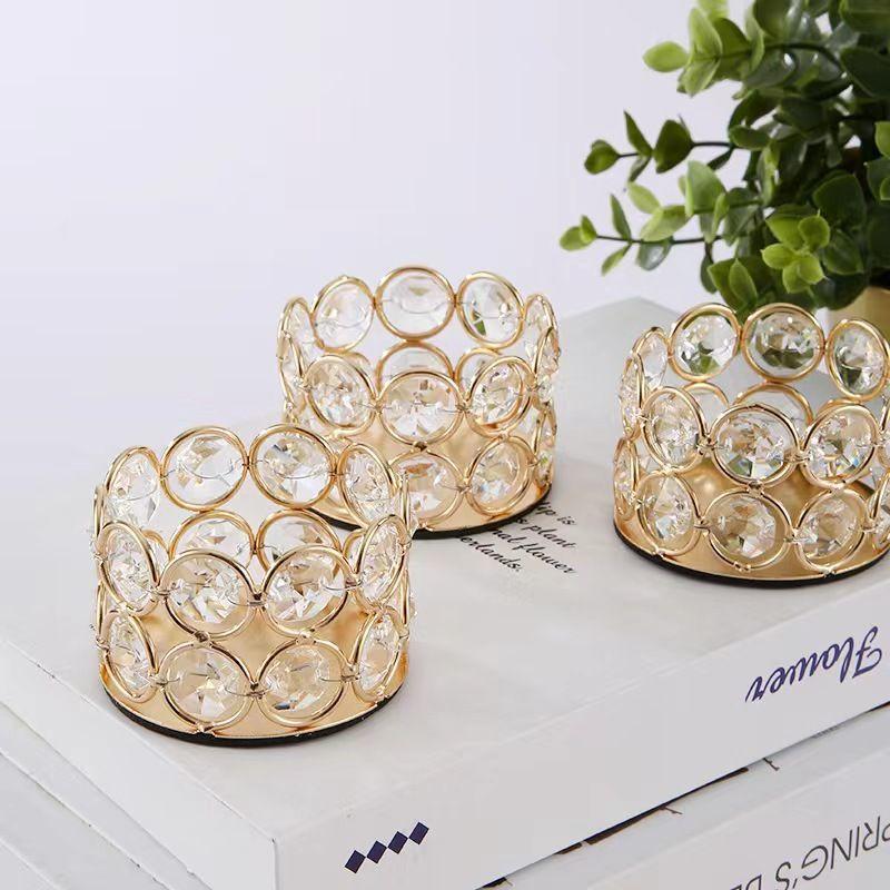 Crystal Tealight Candle Lantern Holders Crystal Candlestick Desktop Candlelight Dinner Prop Metal Ornament Candle Holder