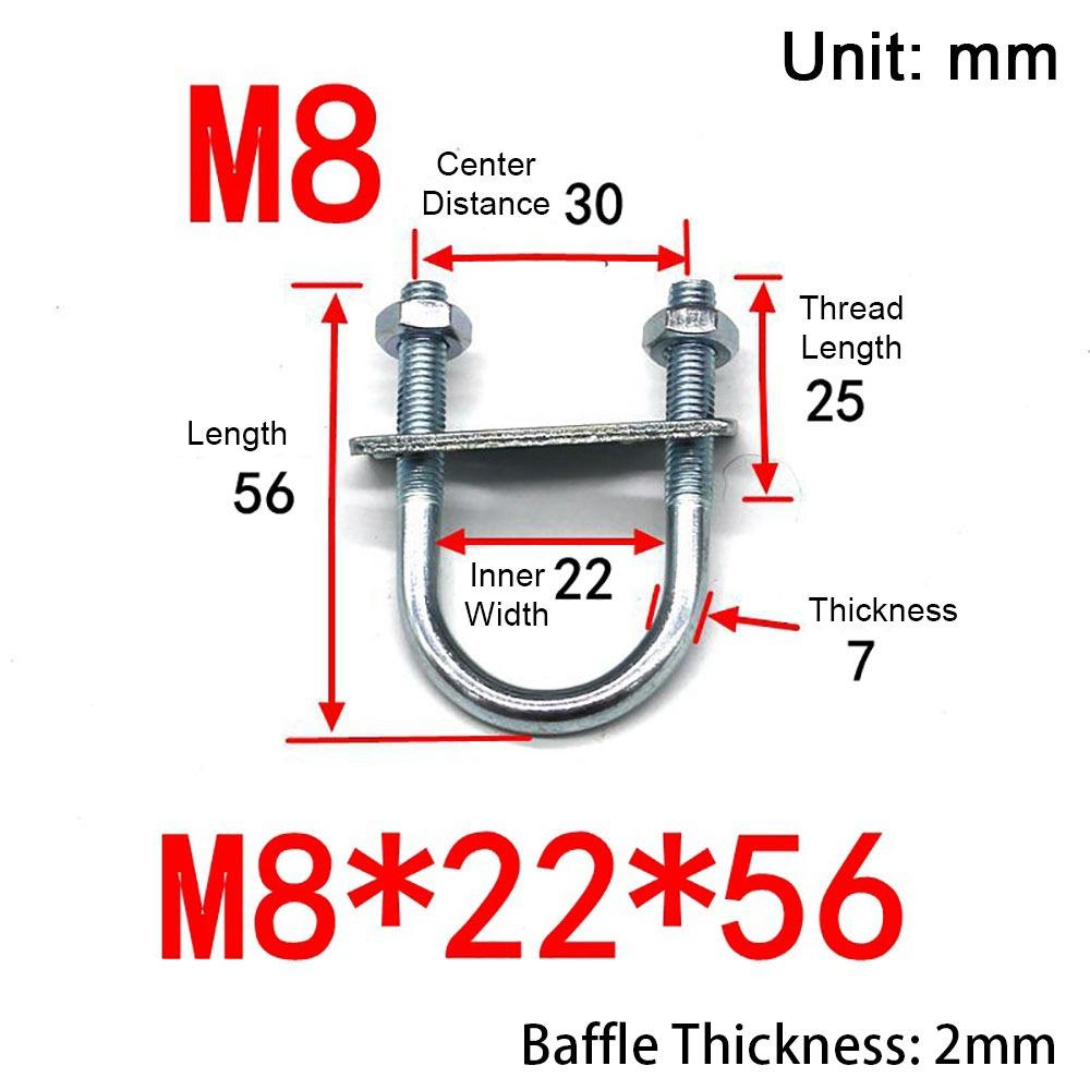 1Pcs Durable Galvanized Q235 Carbon Steel M8 Round Tube Clamp With Baffle Screws Pipe U-clamp Round Bolt for Round Tube