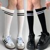 Japanese JK Striped Long Socks Women Girls Cotton Black White Knee High Stockings Students Cute Solid Color Long Tube Socks