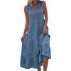 Women's Fashion Sleeveless Pleated Loose V-Neck Mid-Length Colour Dresses