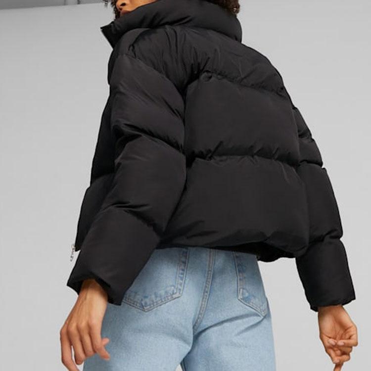 Puma Classics Oversized Puffer Jacket SS23 Solid Color Letter Print Zipper Stand Collar Long Sleeve Down Jacket Women Jacket Black 621693-01