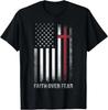 T-shirt Chrétien Américain Drapeau Américain Christ Foi Sur la Peur Croix