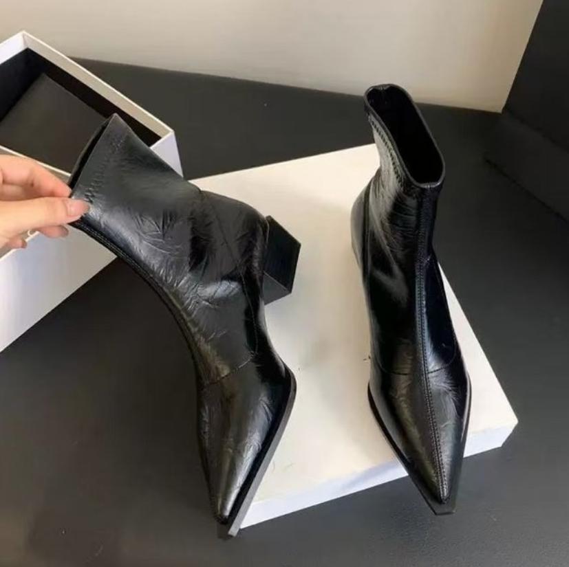 Vintage Women Ankle Boots Fashion Pointed Toe Autumn Winter High Heel Ladies Elegant Stretch Slim Short Booties woman 2025 trend