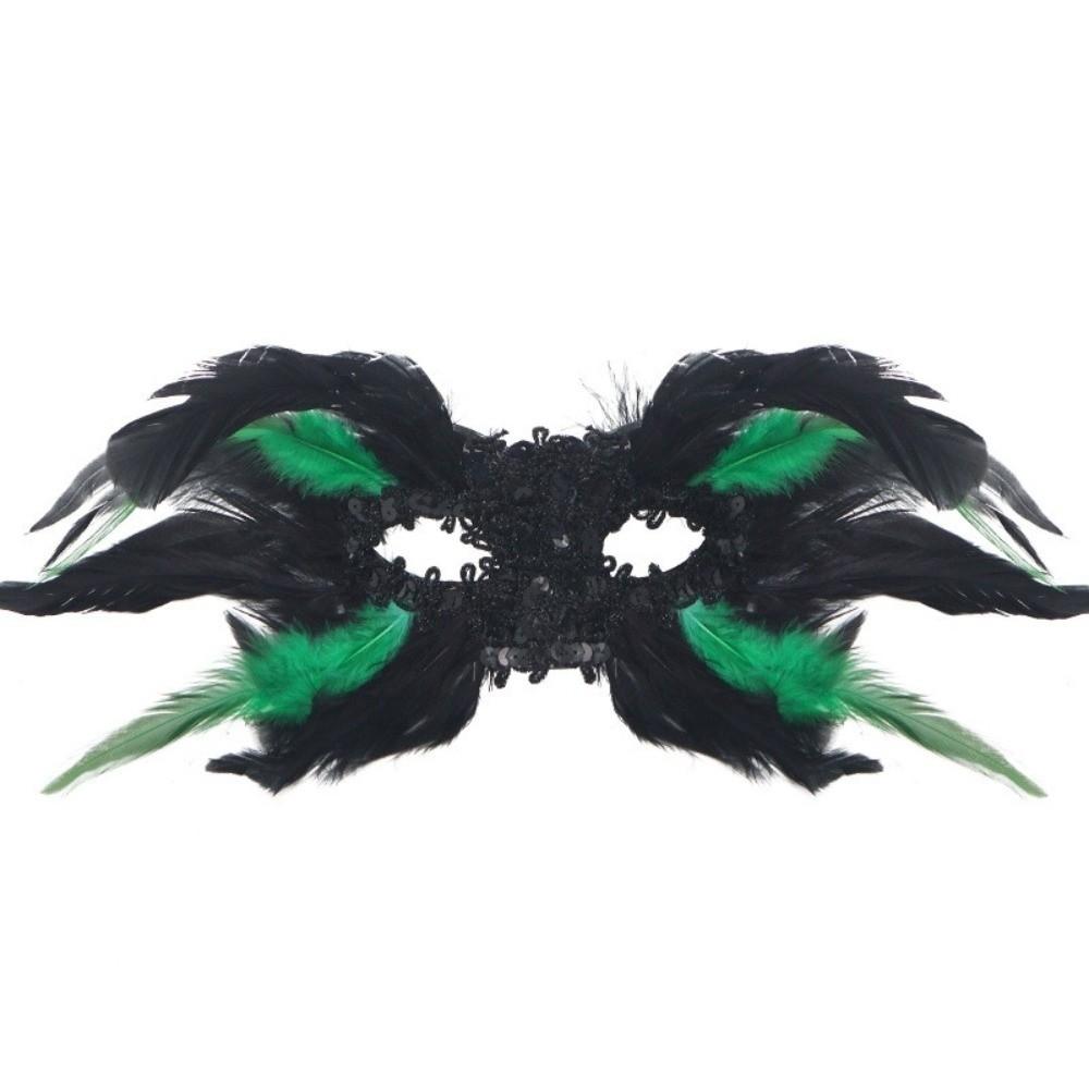 Vintage Style Half-Face Mask Angel Feather Black Feather Masquerade Mask Large Horn Gothic Design Eye Mask Ball Performance