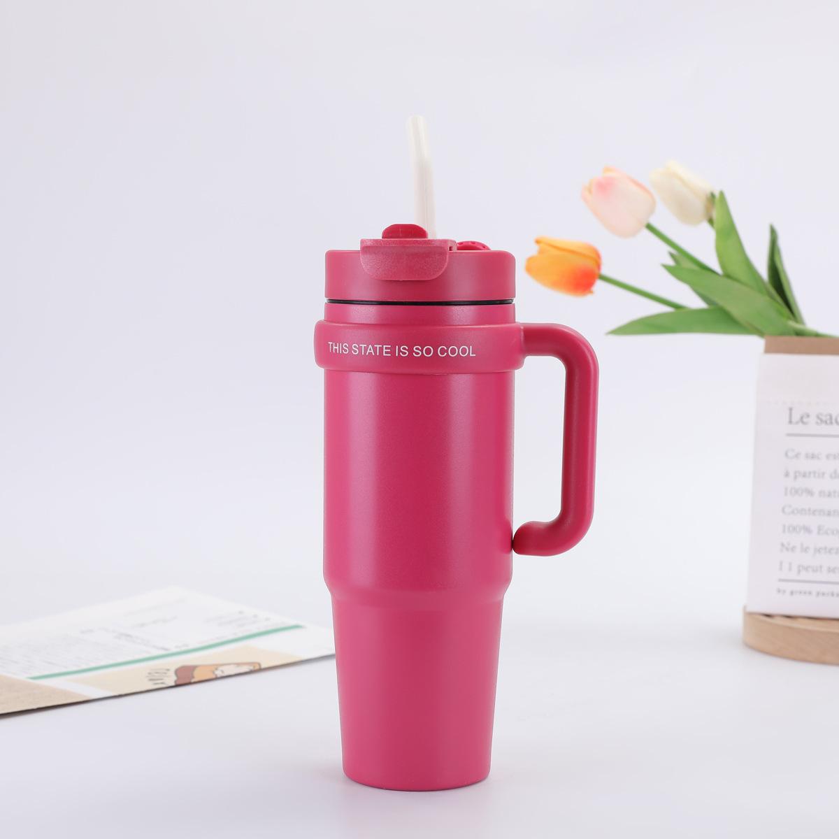 

Автомобильная кружка Уличная 304 Нержавеющая сталь Вакуумная кружка-термос Большой емкости Двойная соломинка для питья Кружка Bingba 30oz красный