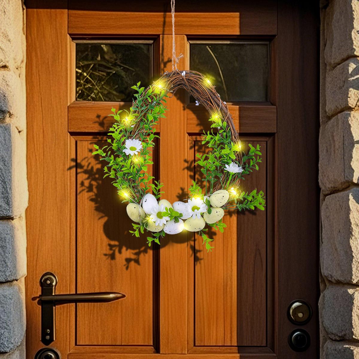 

Cross Easter Wreath with Simulated Eggs and Spring Flowers for Door Decoration H1-14 Non-Luminous