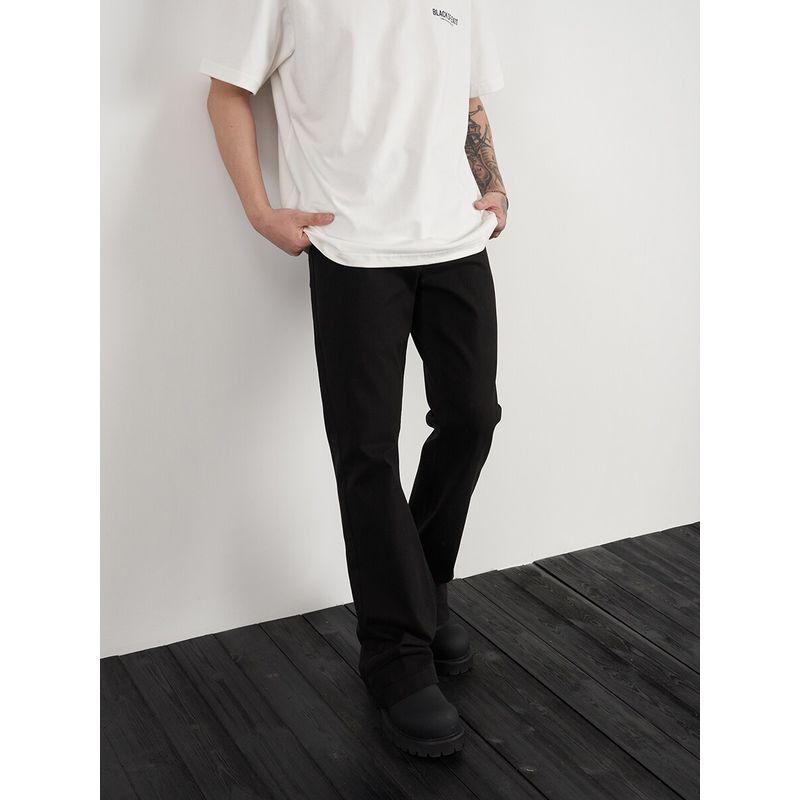 Black of Exit American-Style Stretchy Slim-Fit Flared Twill Pants High Street Commuter Black Casual Pants