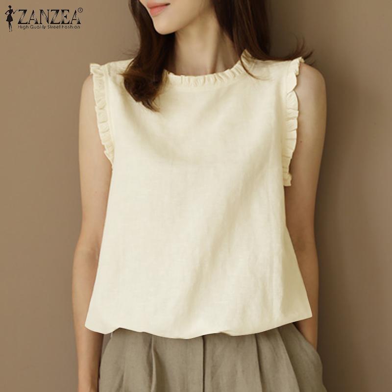 

ZANZEA Летние женские элегантные топы без рукавов с рюшами