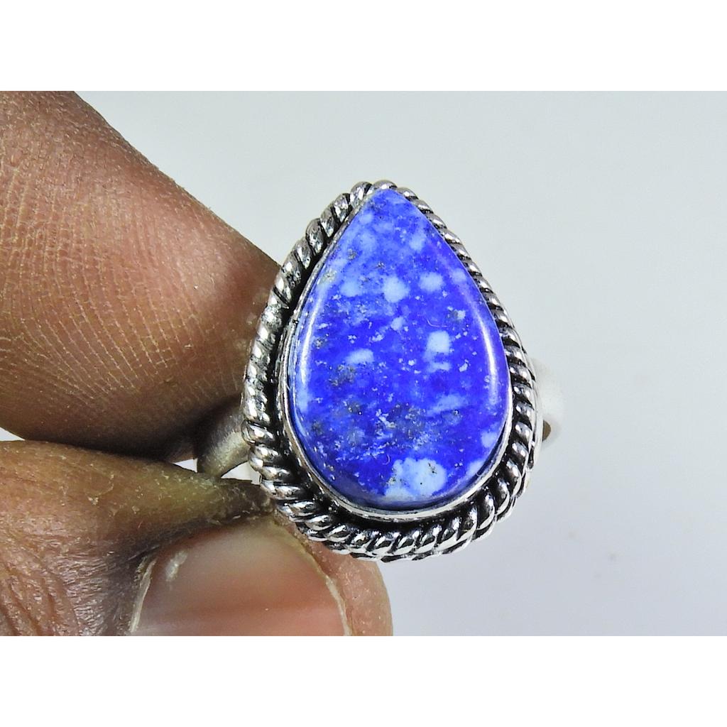 Natural Lapis Lazuli 925 Solid Sterling Silver Ring Size US-7 PG-114