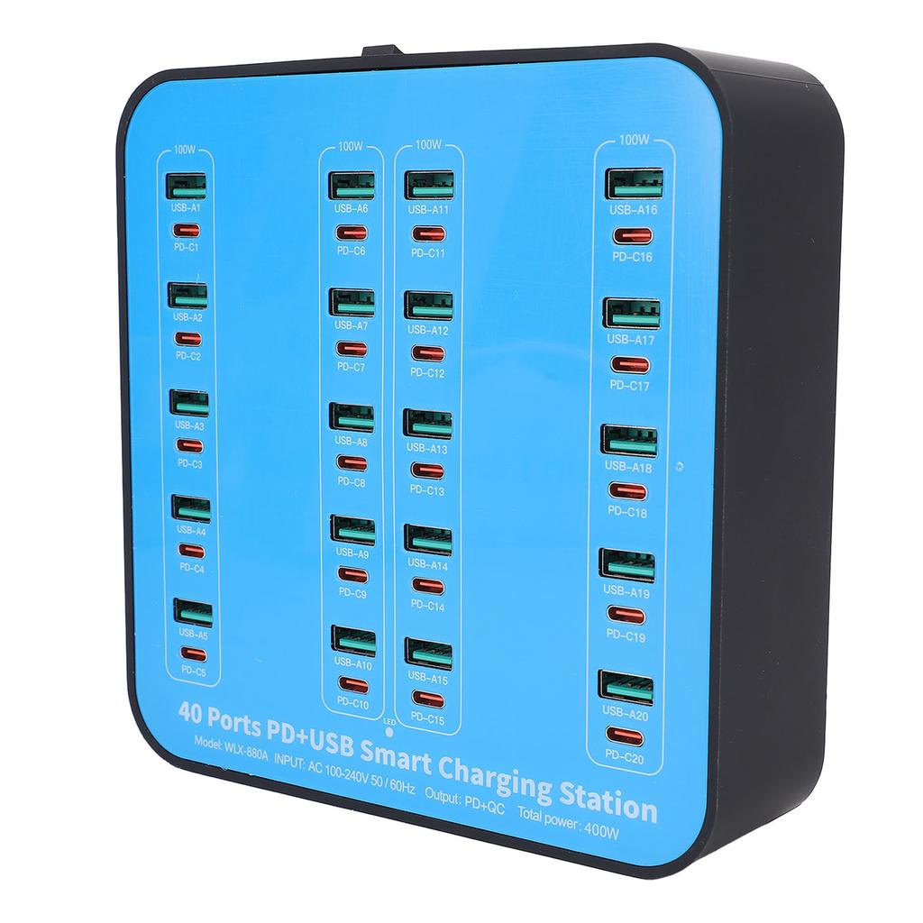 USB Charger Station 40 Port 400W Multiple USB Charging Station Multi Ports USB PD Charger for
