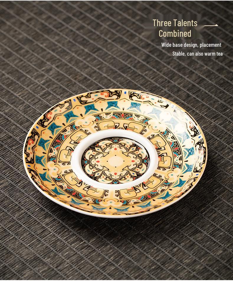 Rotating Sancai Gaiwan: Enamel Color Mutton Fat Jade Porcelain Tea Bowl with Lid for Kung Fu Tea Brewing.