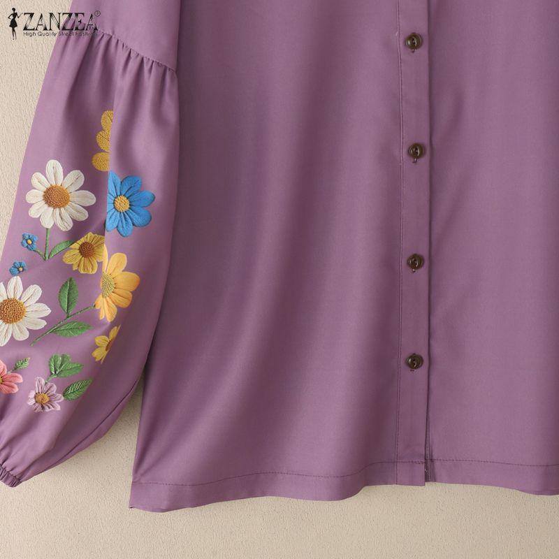 ZANZEA Women Casual Round Neck Loose Floral Print Long Sleeve Blouse