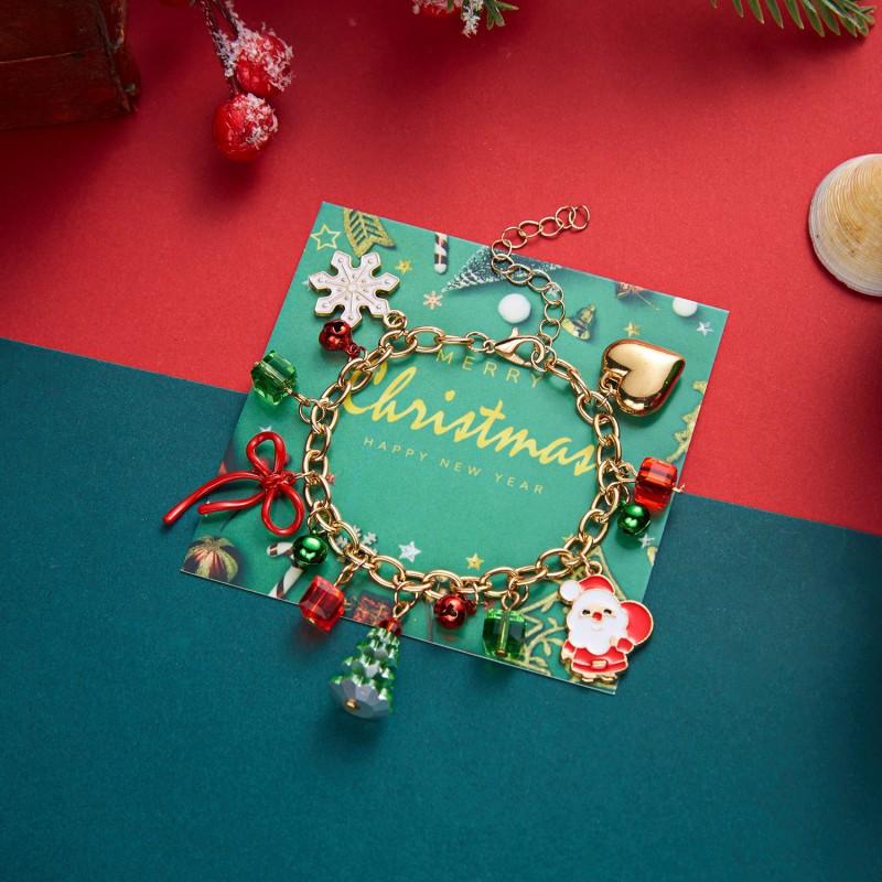 Christmas Theme Charm Bracelet With Pendant Tree Santa Reindeer Snowflake Adjustable Women