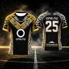 Men's Warriors 25 Rugby Jersey Black Red Gold Maori Tribal Print Short Sleeve Sport Mesh Y2K Oversized Loose Top FamilyMatching