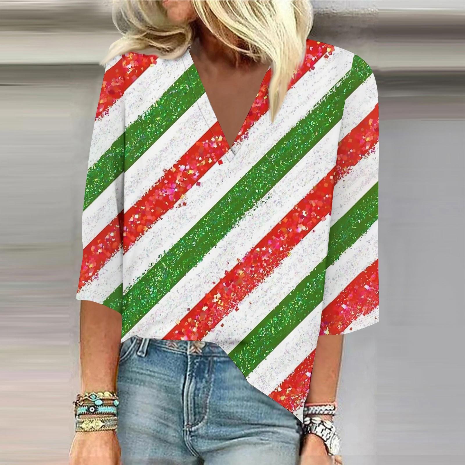 

Женская рубашка, блузка, повседневные свободные рубашки, рукава 3/4, топы с v-образным вырезом и принтом, топы с принтом, футболки, футболки L зелёный