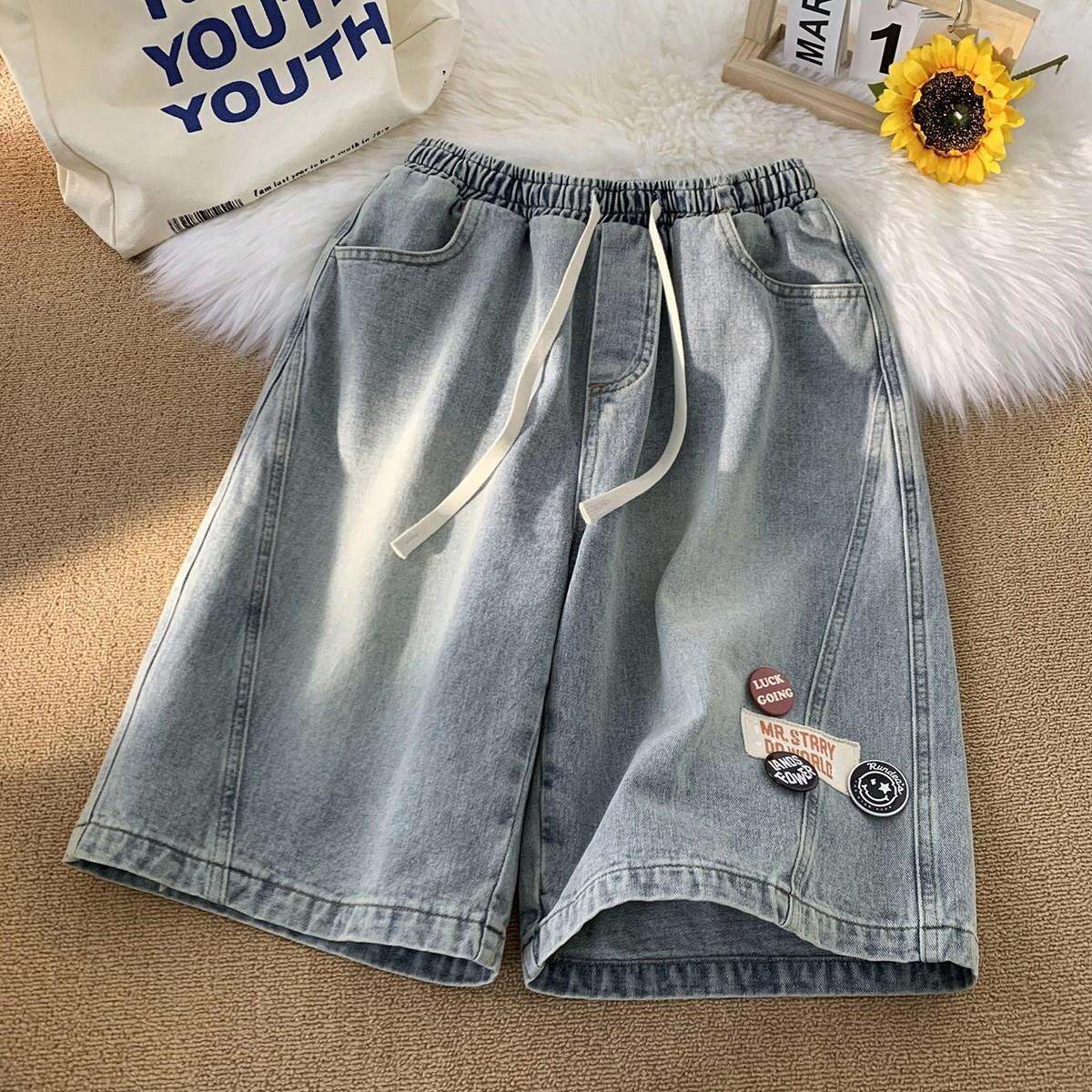 

Модные джинсовые шорты с маркировкой, женские летние новые прямые свободные широкие брюки, женские утягивающие средние брюки с высокой талией 3XL