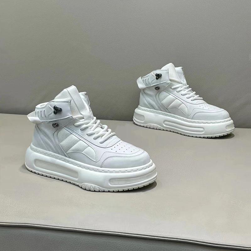 High Top Chunky Sneaker Men Winter Plush Warm Snow Boots Fashion Casual Leather/Down Upper Height Increased Flat Platform Shoes