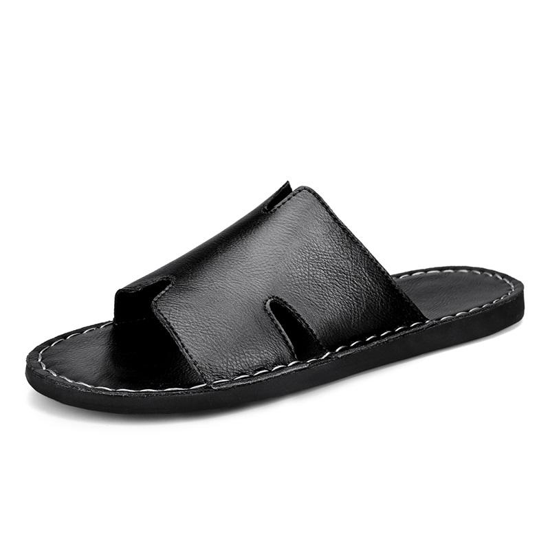 Fashion Fashion Casual Leather Slippers Man Simple Beach Ultra Fiber Leather Shoes Comfortable Walking Sandals Male Outdoor Slides Shoes