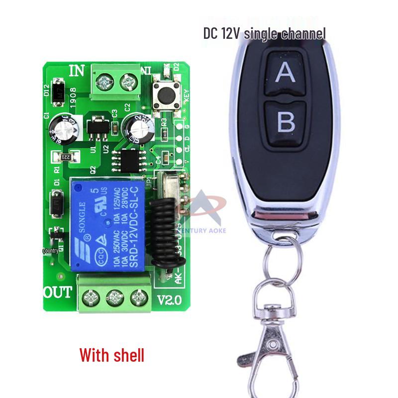 DC 12V Wireless Remote Control with Metal 2-Button Remote for Car Mod: A On, B Off