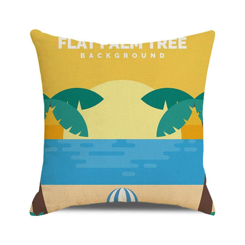 Watercolor Summer Beach Digital Printing Short Plush Pillow Covers for Car Sofa Office Cushion Cover Home Goods 60x60cm