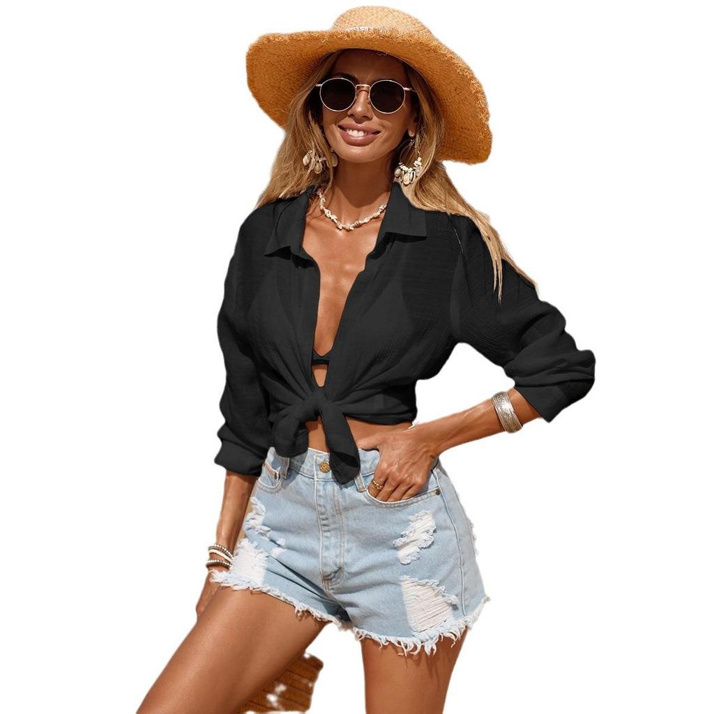 Women's Summer Beach Long Sleeve Cover-Up Cardigan Bikini Top