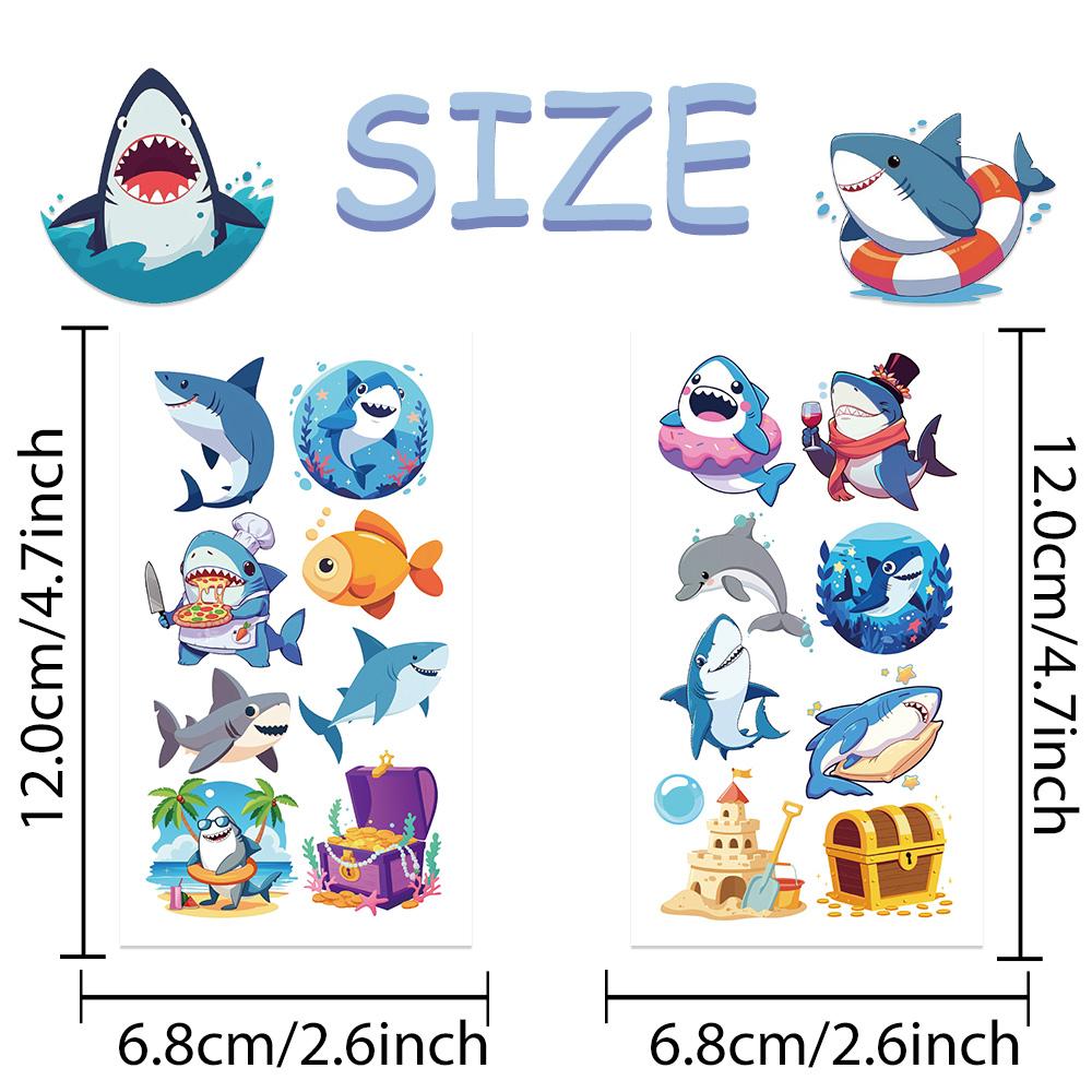 10sheets Cartoon Cute Sharks Tattoo Stickers For Face Hand Body Temporary Fake Waterproof Tattoo Stickers Kids Creative Gifts
