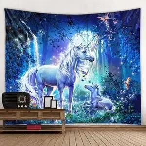 Unicorn Fantasy Tapestry  Enchanted Castle Wall Art Dreamy Magical Tapestries for Home Decor