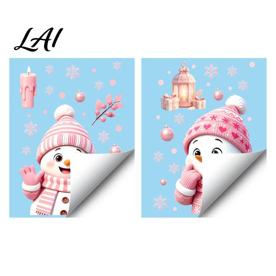 Removable Balcony Glass Film Christmas Snowman Static Stickers Decorative Pink Decals Waterproof PVC Creative Gift for Friends Window Clings