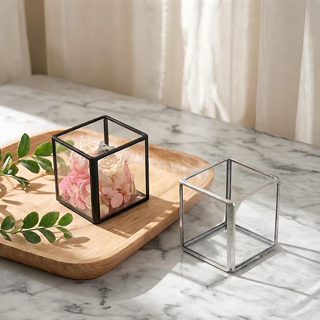 Square Transparent Glass Jewelry Box - Ring, Ear Stud, Earring, and Necklace Organizer