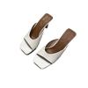 2025 French fashion outer wear lady sandals summer new patent leather square head open toe middle heel one-word drag temperament slippers